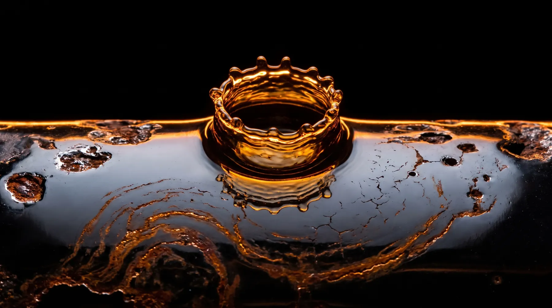 Macro d'un liquide de rinçage éclairé sur fond noir (illustration)
